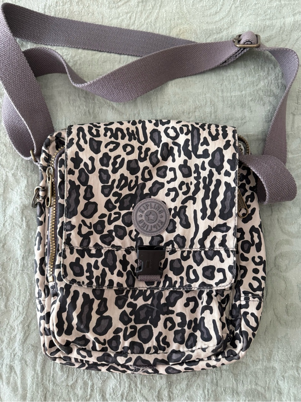 Kipling Beige Leopard Crossbody Bag - Casual Everyday Shoulder Bag